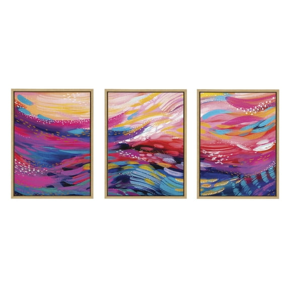 Kate and Laurel Sylvie EV Brush Strokes 90 A, B and C Framed Canvas Wall Art Set by Jessi Raulet of Ettavee, 3 Piece Set 18x24 Natural, Colorful Abstract Art for Wall
