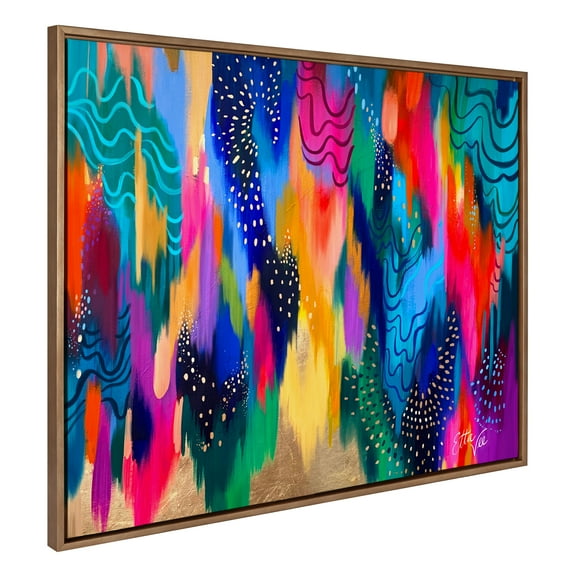 Kate and Laurel Sylvie EV Brushstroke 128 Framed Canvas Wall Art by Jessi Raulet of Ettavee, 31.5x41.5 Gold, Modern Abstract Colorful Fun Art for Wall