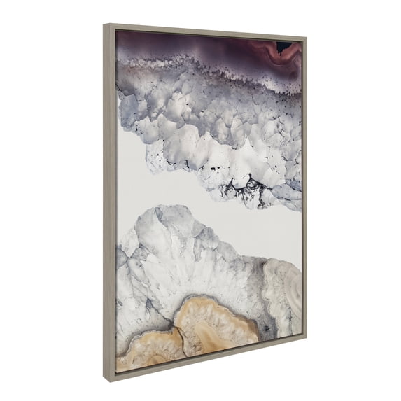 Kate and Laurel Sylvie Elements of Old Framed Canvas Wall Art by Emiko and Mark Franzen of F2Images, 23x33 Gray, Beautiful Brazillian Agate Art, Abstract Wall Décor