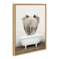 Kate and Laurel Sylvie Elephant Back in Rustic Bath Framed Canvas Wall Art by Amy Peterson Art Studio, 18x24 Natural, Modern Fun Decorative Bathtub Wall Art for Home Décor