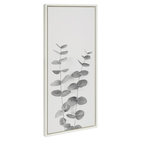 Kate and Laurel Sylvie Eucalyptus Botanical II Gray and Soft White Framed Canvas Wall Art by The Creative Bunch Studio, 18x40 Panel White, Decorative Plant Art Wall Décor