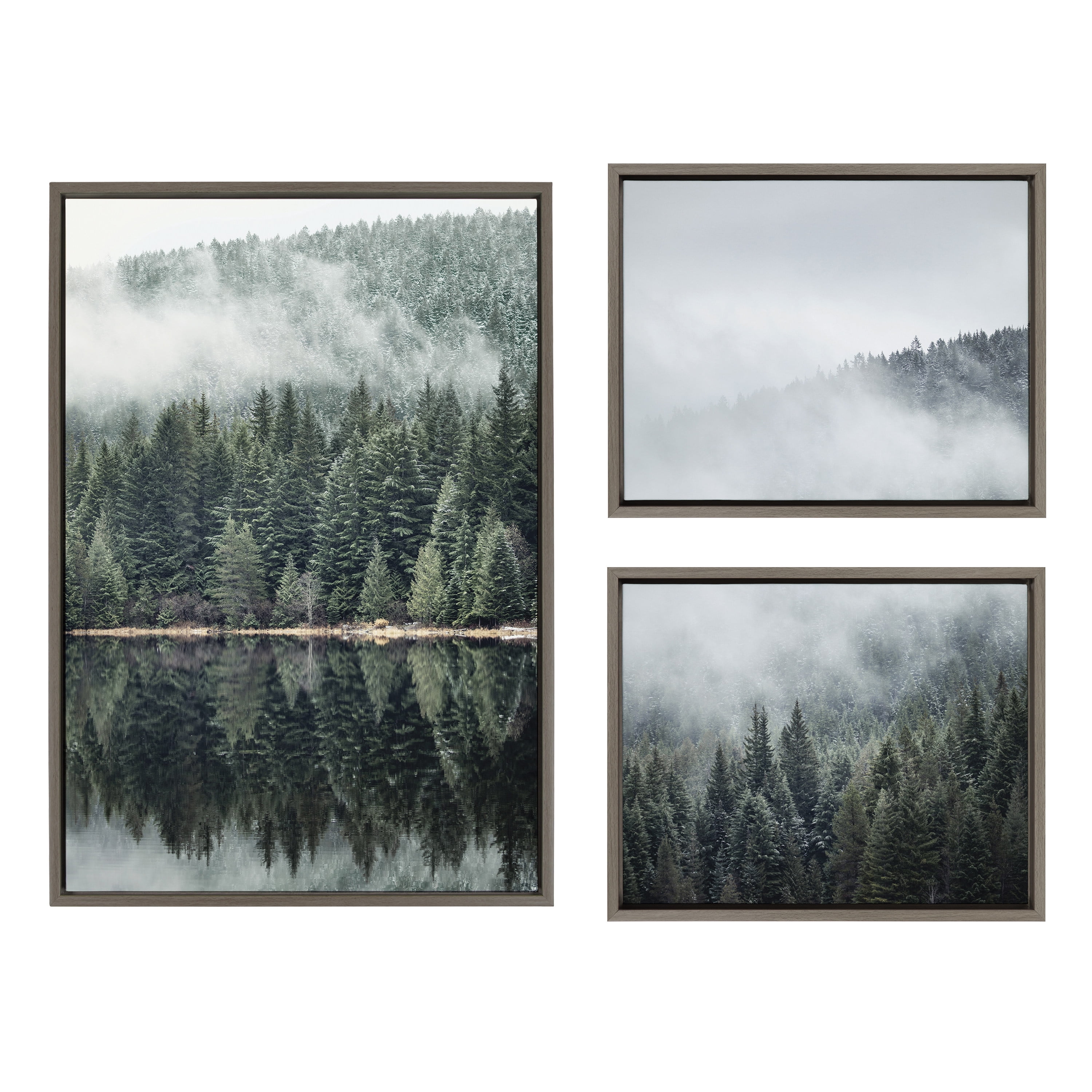 Sylvie Evergreen Reflections in Fog Framed Canvas Wall Art Set