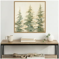 Kate and Laurel Sylvie Evergreen Trees Abstract Framed Canvas Wall Art by The Creative Bunch Studio 30 x 30 Natural, Rustic Farmhouse, Landscapes, Nature Art for Wall Decor, Living Room, Bedroom