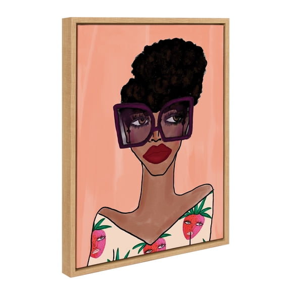Kate and Laurel Sylvie Fashion Girl 3 Framed Canvas Wall Art by Kendra Dandy of Bouffants and Broken Hearts, 18x24 Natural, Female Face Portrait Art for Wall