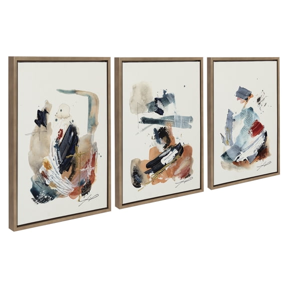 Kate and Laurel Sylvie By The Fireplace Series Framed Canvas Wall Art Set by Xizhou Xie, 3 Piece Set Gold, Modern Abstract Colorful Brushstrokes Art for Wall