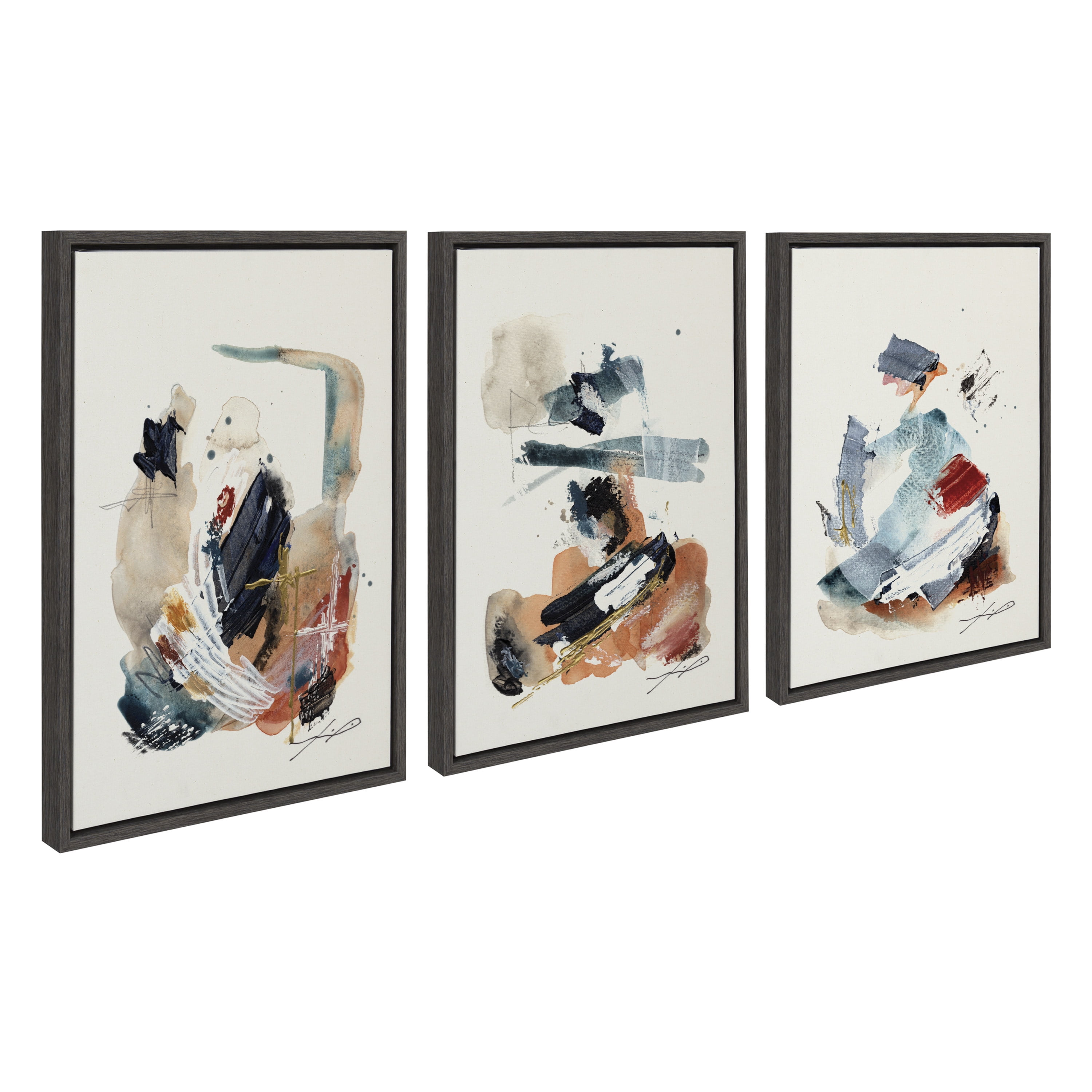 Gray Abstract Brushstroke Canvas Art Set, 18x24, 3 Pieces