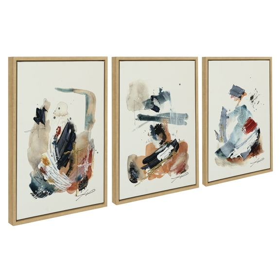 Kate and Laurel Sylvie By The Fireplace Series Framed Canvas Wall Art Set by Xizhou Xie, 3 Piece Set Natural, Modern Abstract Colorful Brushstrokes Art for Wall