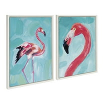 Kate and Laurel Sylvie Flamingo Study and Feathery Friend Framed Canvas Wall Art Set by Rachel Christopoulos, 2 Piece Set 18x24 White, Coastal Animal Flamingo Framed Canvas Art Set