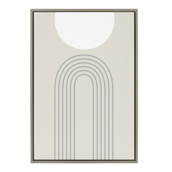 Kate and Laurel Sylvie Full Moon over the Mountain Top Framed Canvas Wall Art by The Creative Bunch Studio, 23x33 Gray, Modern Minimalist Nature Art for Wall