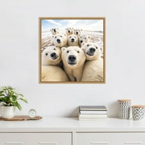Kate and Laurel Sylvie Funny Animal Polar Bear Selfie Framed Canvas Wall Art by The Creative Bunch Studio, 22x22 Natural, Funny Cute Animal Art for Wall