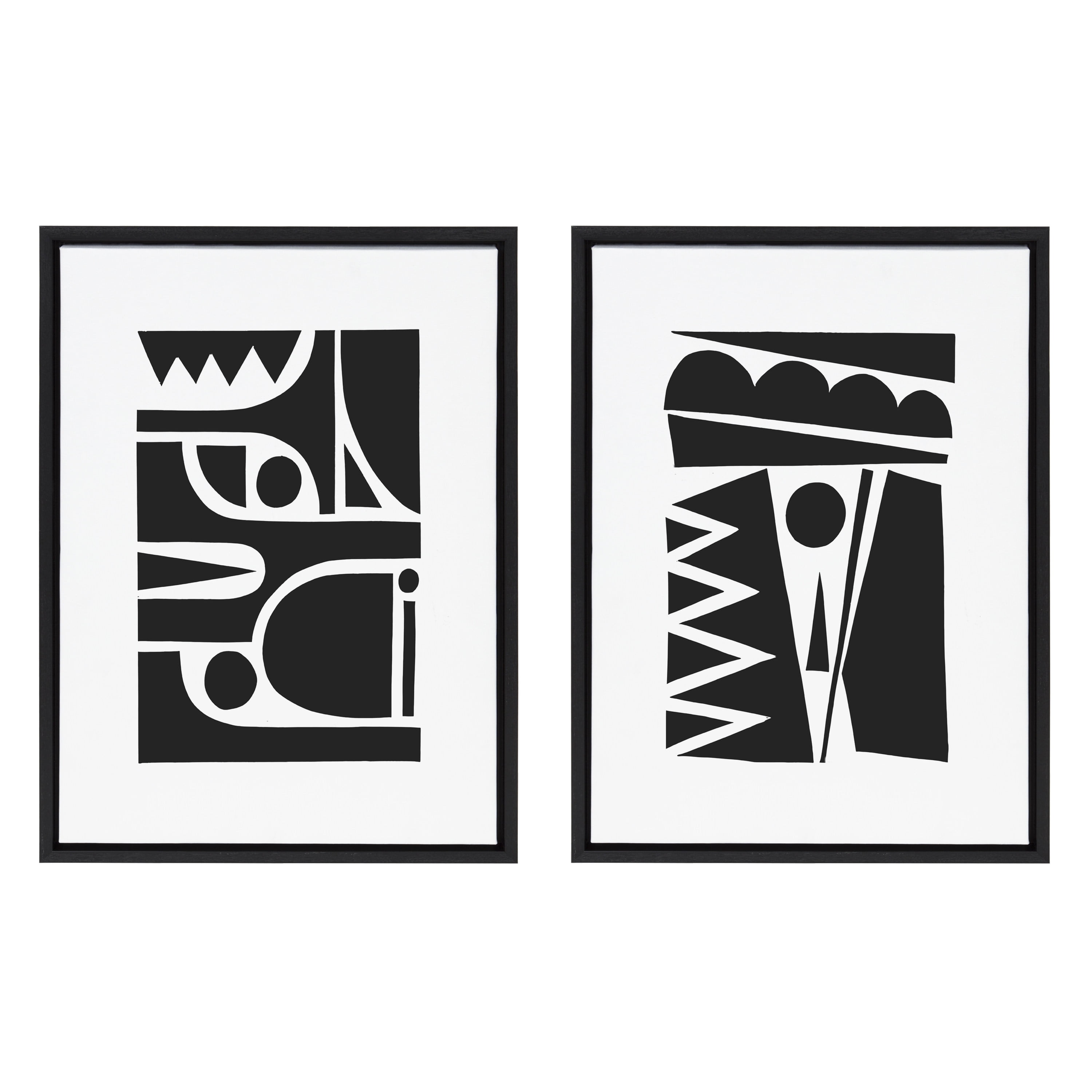 18" x 24" Black and White Geometric Abstract Canvas Art Set