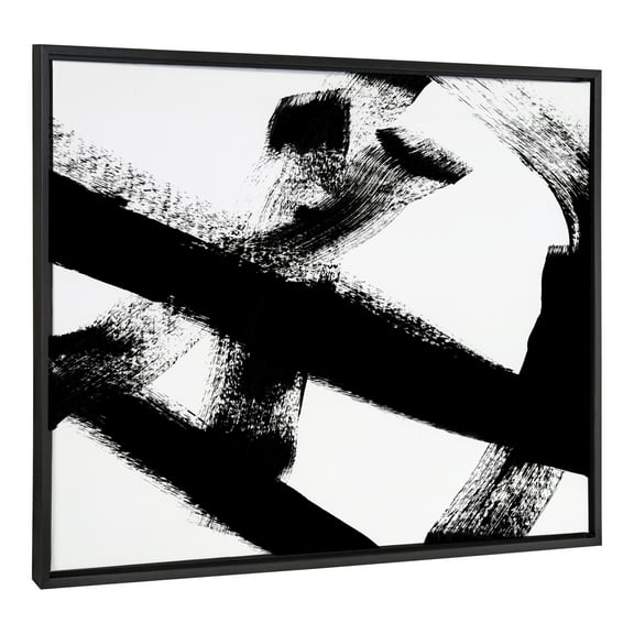 Kate and Laurel Sylvie Gesture I BW Framed Canvas Wall Art by Amy Lighthall, 28x38 Black, Oversized Minimalist Abstract Art, Black and White Wall Décor