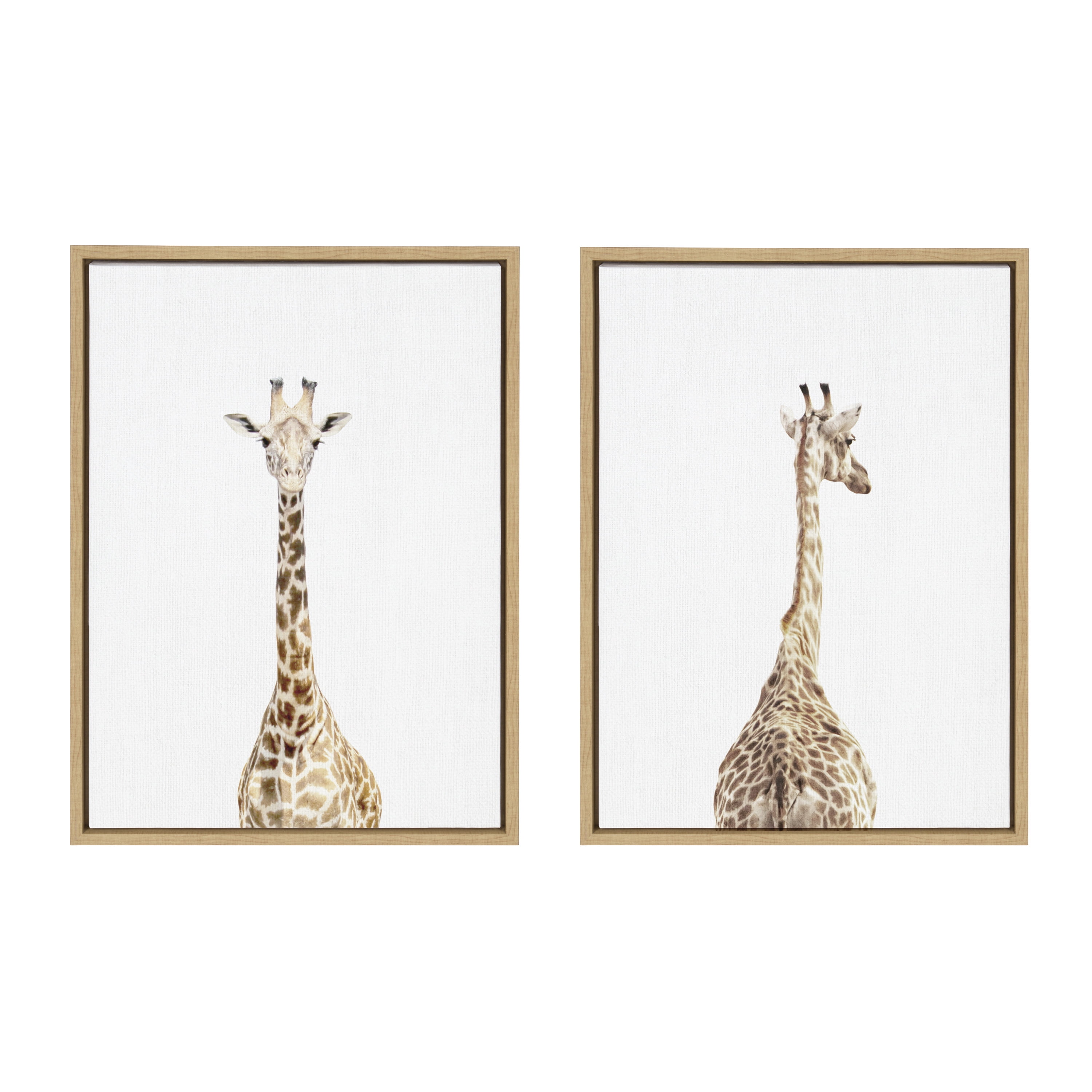 Kate and Laurel Sylvie Giraffe Front and Back Framed Canvas Wall Art Set by Amy Peterson Art Studio, 2 Piece 18x24 Natural, Decorative Zoo Animal Wall Decor