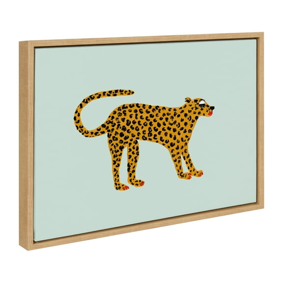 Kate and Laurel Sylvie Glam Cat Framed Canvas Wall Art by Kendra Dandy of Bouffants and Broken Hearts, 18x24 Natural, Contemporary Painted Animal Art for Wall