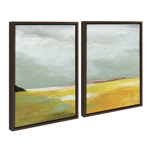 Kate and Laurel Sylvie Golden Root Lake I and II Framed Canvas Wall Art Set by Nikita Jariwala, 2 Piece Set 18x24 Brown, Soft Abstract Prairie Landscape Art for Wall Decor