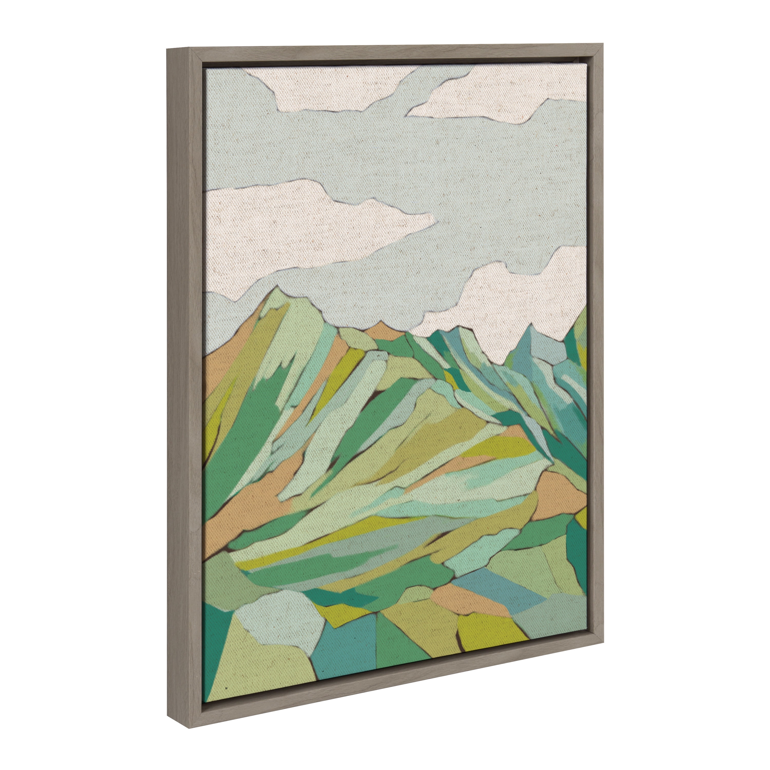 Gray and Green Mountain Landscape Canvas Print with Frame