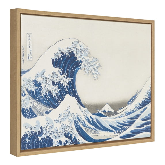 Kate and Laurel Sylvie The Great Wave 1830 Framed Canvas Wall Art by The Art Institute of Chicago, 18x24 Natural, Decorative Museum Series Art Print for Wall