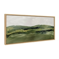 Kate and Laurel Sylvie Green Mountain Landscape Framed Canvas Wall Art by Amy Lighthall, 18x40 Natural, Modern Soft Watercolor Nature Landscape Art for Wall Home Decor