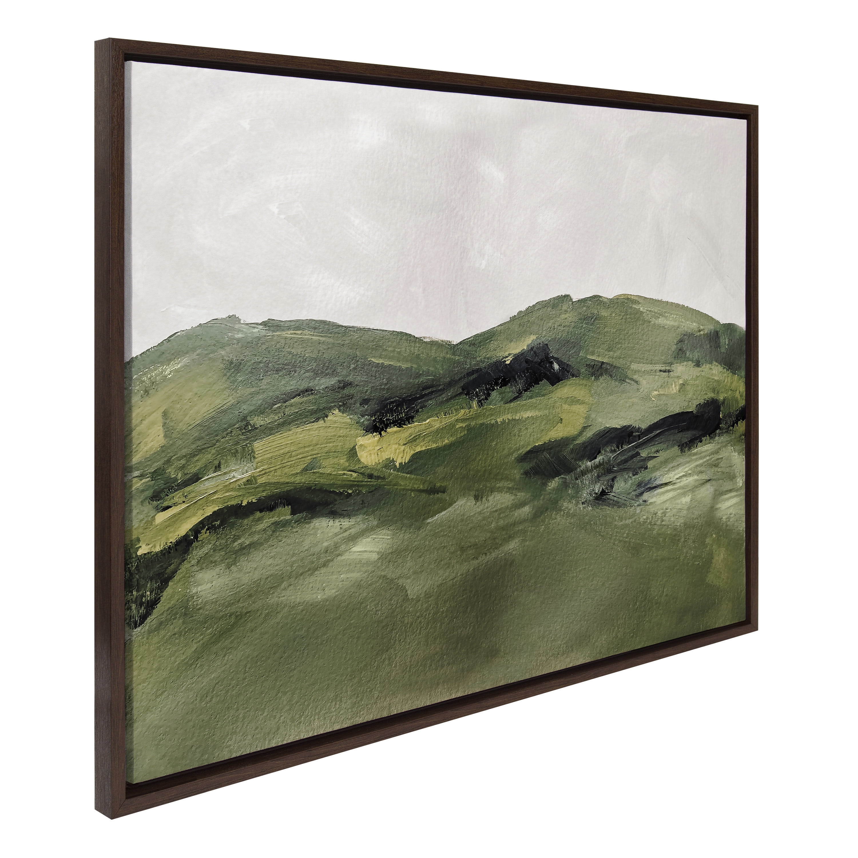 Green Mountain Landscape 30.87" x 41.87" Canvas Print with Brown Frame
