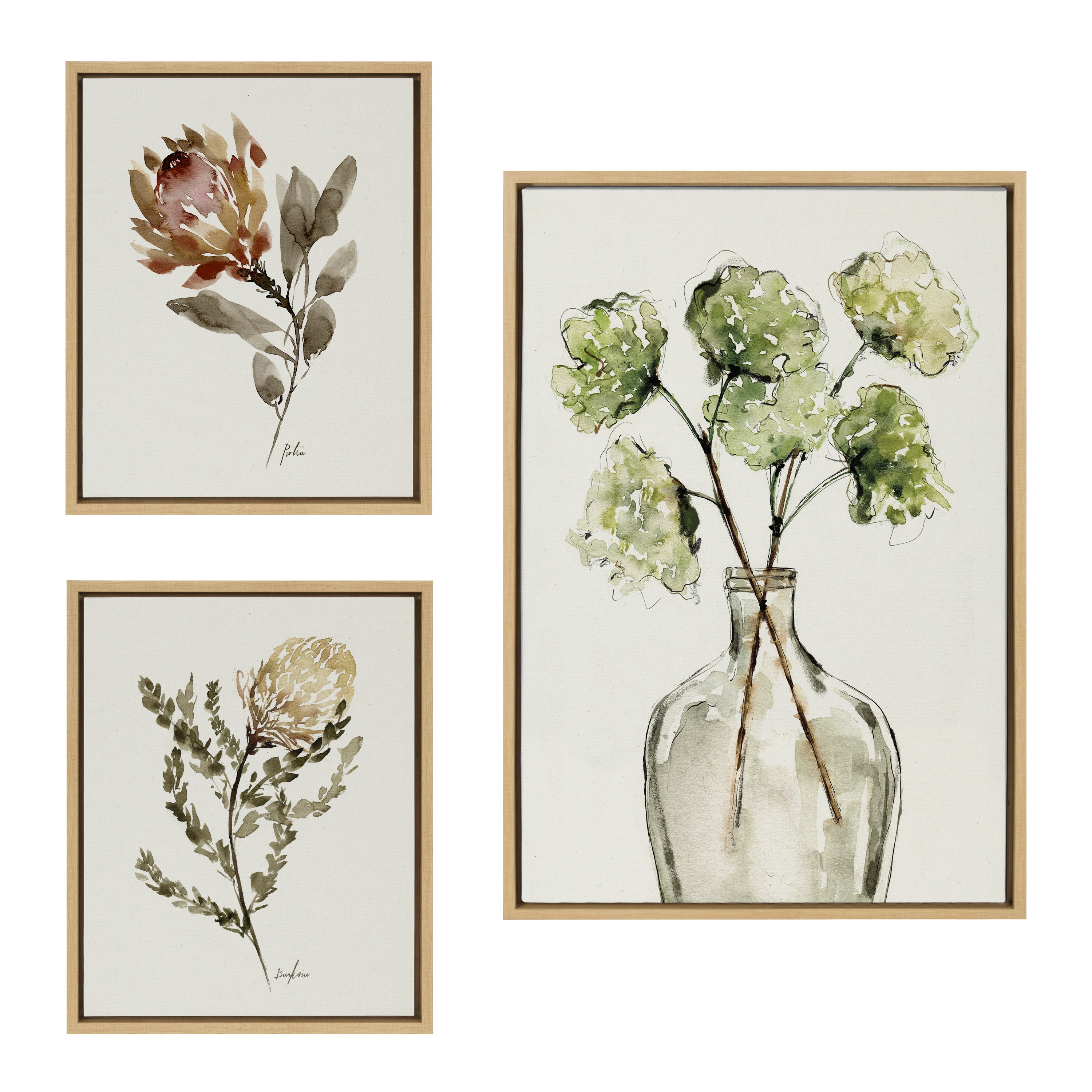 Natural Greenery and Protea Botanical Canvas Art Set