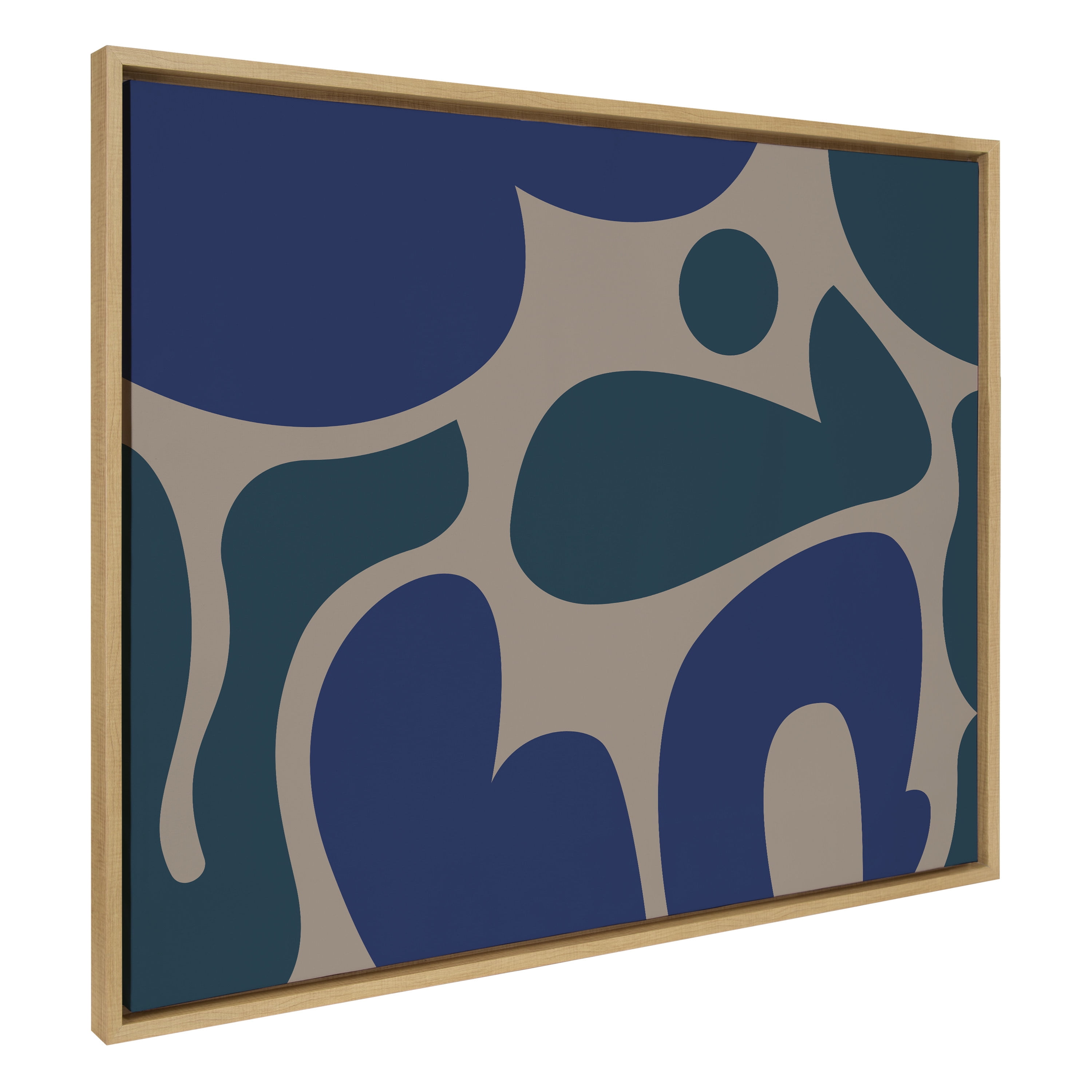 Groovy Blue and Green Abstract Canvas Print with Natural Frame