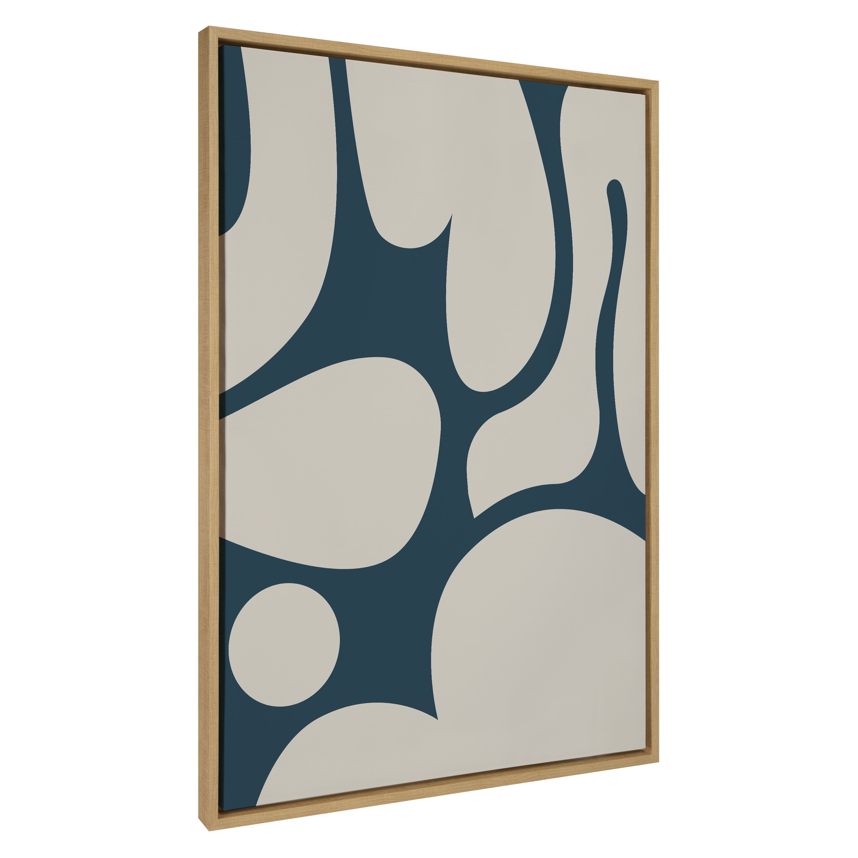 Large Teal and Tan Abstract Canvas Print with Wooden Frame