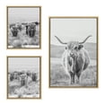 thumbnail image 1 of Kate and Laurel Sylvie Herd of Highland Cows BW Left and Right and Highland Cow Mountain Landscape Framed Canvas Wall Art Set by The Creative Bunch Studio, 3 Piece Set Natural, Farm Animal Art, 1 of 6
