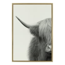 Kate and Laurel Sylvie Hey Dude Highland Cow Crop Framed Linen Textured Canvas Wall Art by The Creative Bunch Studio, 23x33 Gold, Decorative Rustic Cow Art Print for Wall