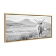 thumbnail image 1 of Kate and Laurel Sylvie Highland Cow Mountain Landscape BW Framed Canvas Wall Art by The Creative Bunch Studio, 18x40 Natural, Decorative Farmhouse Art for Wall, 1 of 6
