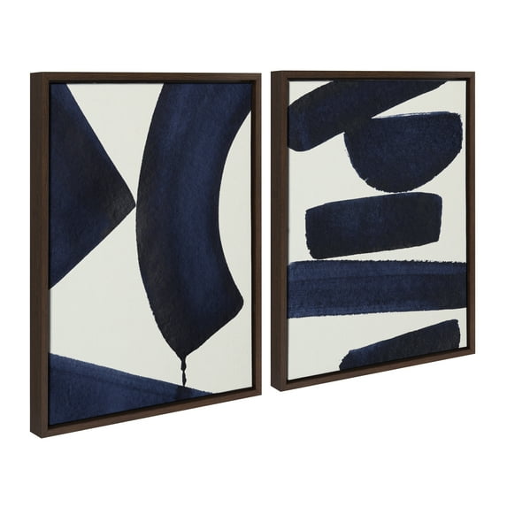 Kate and Laurel Sylvie Japandi 3 and Japandi 26 Framed Canvas Wall Art Set by Rocket Jack, 2 Piece Set 18x24 Brown, Black and White Abstract Art Print for Wall