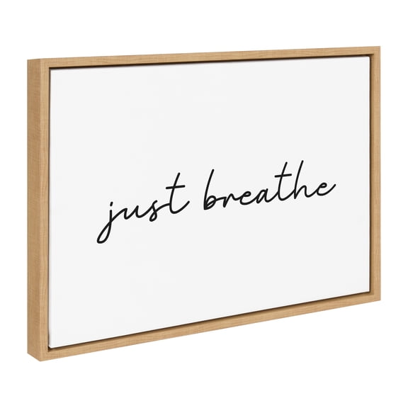 Kate and Laurel Sylvie Just Breathe Horizontal BW Framed Canvas Wall Art by The Creative Bunch Studio, 18x24 Natural, Self Care Art, Calming Wall Décor