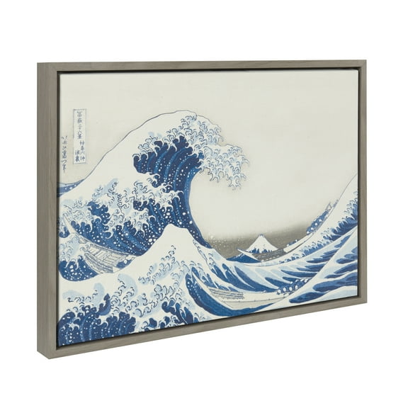 Kate and Laurel Sylvie Katsushika Hokusai Under the Wave off Kanagawa aka The Great Wave 1830 Framed Canvas Wall Art by The Art Institute of Chicago, 18x24 Gray Wall Décor
