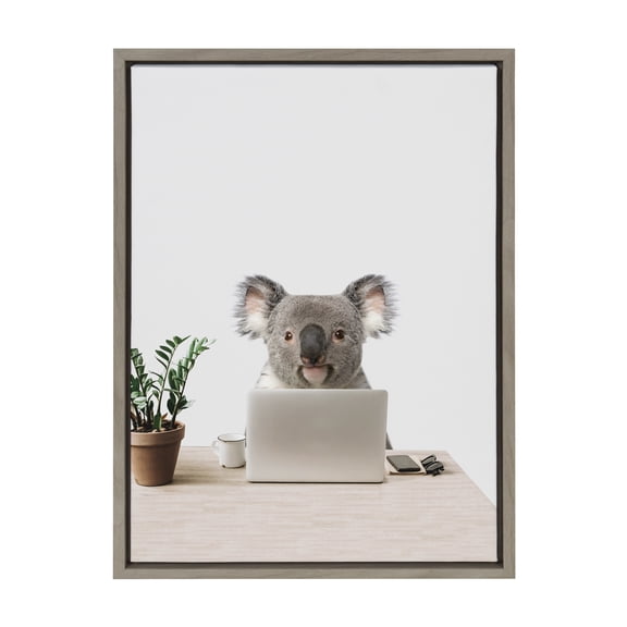Kate and Laurel Sylvie Kevin is my name, Marketing is my Game Framed Canvas Wall Art by The Creative Bunch Studio, 18x24 Gray, Home Office Animal Art Koala