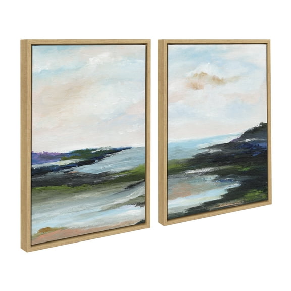 Kate and Laurel Sylvie Lake Huron l and II Framed Canvas Wall Art Set by Nikita Jariwala, 2 Piece Set 18x24 Natural, Colorful Ocean Beach Landscape Art Set for Wall