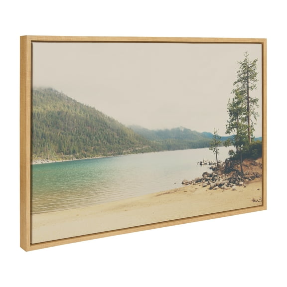 Kate and Laurel Sylvie Lake Tahoe California Mountain Sand Harbor Framed Canvas Wall Art by Laura Evans, 23x33 Natural, Calming Mountain Landscape Art Wall Décor