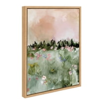 Kate and Laurel Sylvie Landscape 01 Framed Canvas Wall Art by Annie Quigley, 18x24 Natural, Soft Watercolor Nature Landscape with Greenery Art for Wall Decor