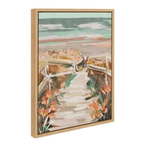 Kate and Laurel Sylvie Landscape 08 Beach Framed Canvas Wall Art by Annie Quigley, 18x24 Natural, Soft Watercolor Beachy Landscape with Ocean Sands Art for Wall Decor