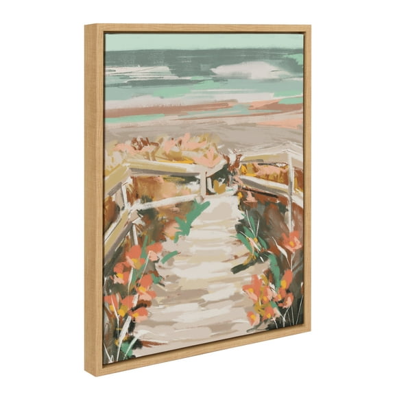 Kate and Laurel Sylvie Landscape 08 Beach Framed Canvas Wall Art by Annie Quigley, 18x24 Natural, Soft Watercolor Beachy Landscape with Ocean Sands Art for Wall Decor