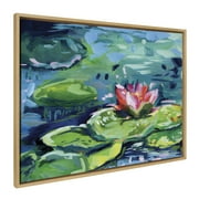 Kate and Laurel Sylvie Lily Pad By The Shore Framed Canvas Wall Art by Rachel Christopoulos, 28x38 Natural, Gorgeous Vibrant Painterly Floral Art Wal Décor