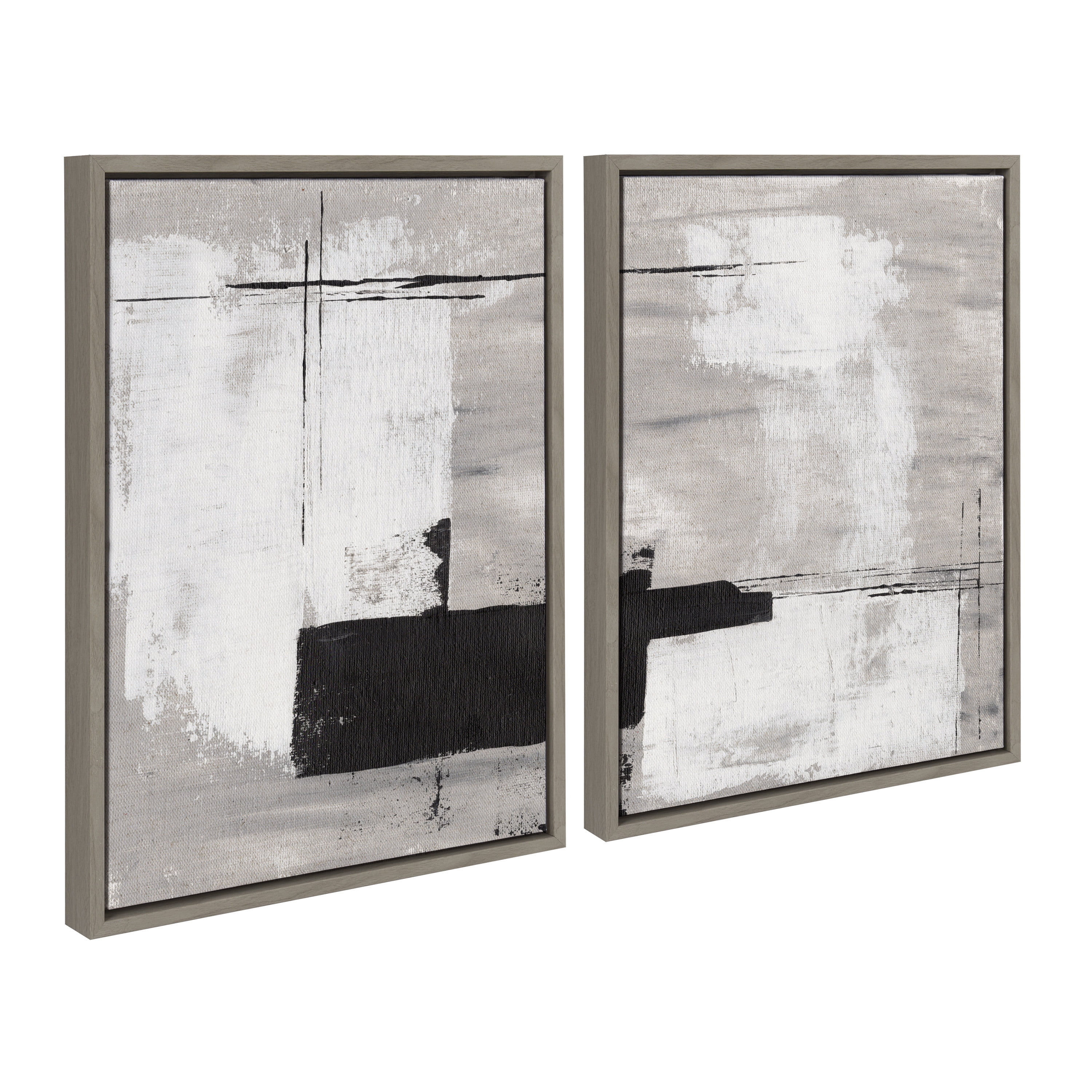 Gray and Black Abstract Canvas Wall Art Set, 18x24