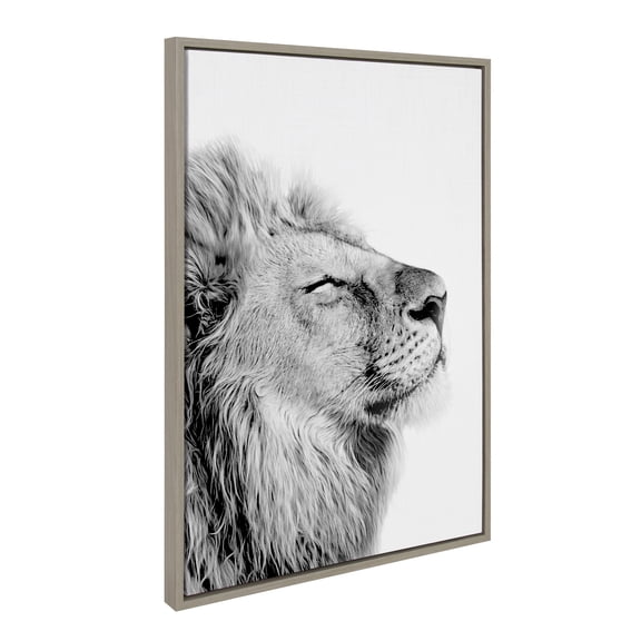 Kate and Laurel Sylvie Lion Self Actualizing Framed Canvas Wall Art by Amy Peterson Art Studio, 23 x 33, Gray, Modern Animal Statement Piece for Living Room, Bedroom, Entryway, Office