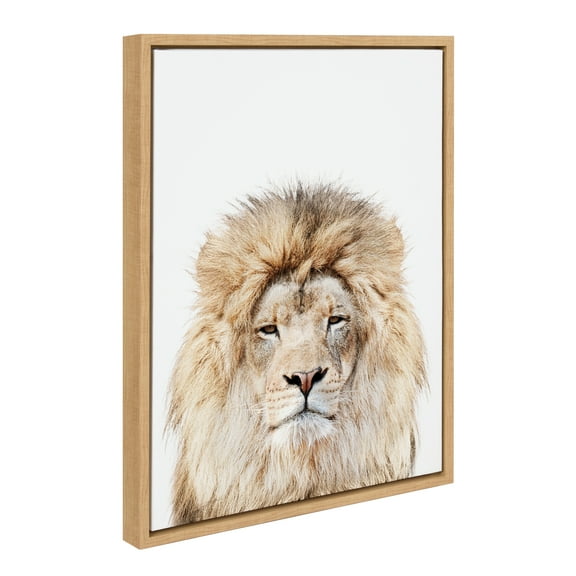 Kate and Laurel Sylvie Lion Stare Portrait Framed Canvas Wall Art by Amy Peterson Art Studio, 18x24 Natural, Modern Jungle Animal Portrait Art for Wall