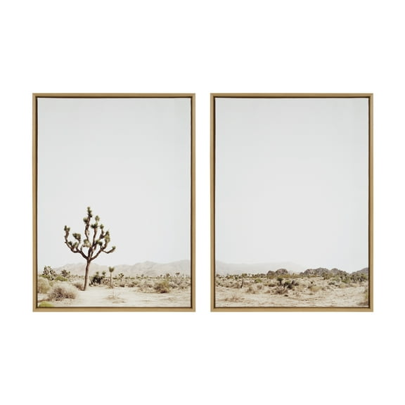 Kate and Laurel Sylvie Lone Joshua Tree Left and Right Framed Canvas Wall Art Set by Amy Peterson Art Studio, 2 Piece Set 28x38 Natural, Modern Desert Tree Landscape Art Set for Wall