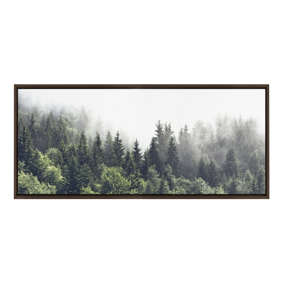 Kate and Laurel Sylvie Lush Green Forest On A Foggy Day Framed Canvas Wall Art by The Creative Bunch Studio, 18x40 Brown, Decorative Nature Art for Wall