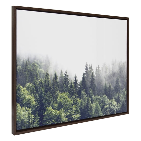 Kate and Laurel Sylvie Lush Green Forest On A Foggy Day Framed Canvas Wall Art by The Creative Bunch Studio, 31.5x41.5 Brown, Scenic Forest Wall Art Decor