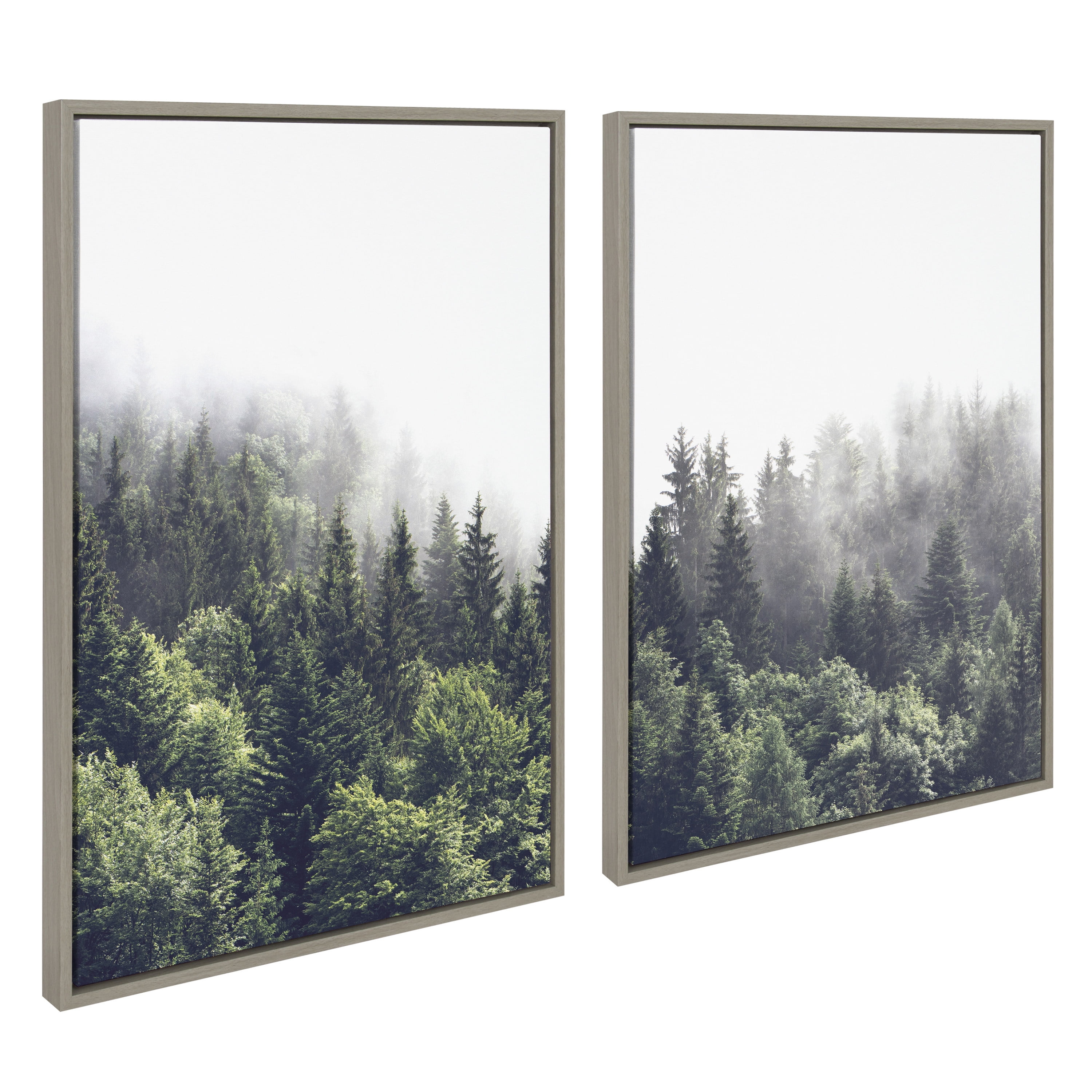 Sylvie Foggy Day Green Forest Landscape Canvas Set