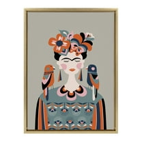 Kate and Laurel Sylvie MCM Frida Kahlo Framed Canvas Wall Art by Rachel Lee of My Dream Wall, 18x24 Gold, Decorative Frida Kahlo Tribute Art Print on Canvas for Wall Decor