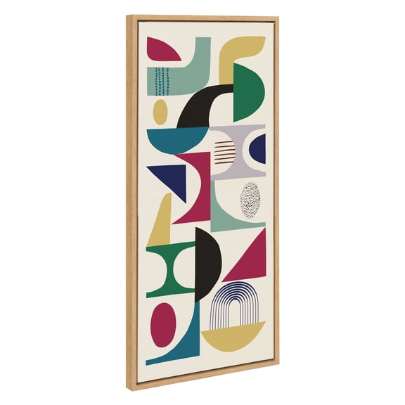 Kate and Laurel Sylvie MCM Pattern 02 Framed Canvas Wall Art by Rachel Lee of My Dream Wall, 18x40 Natural, Colorful Abstract Shape Pattern Art for Wall