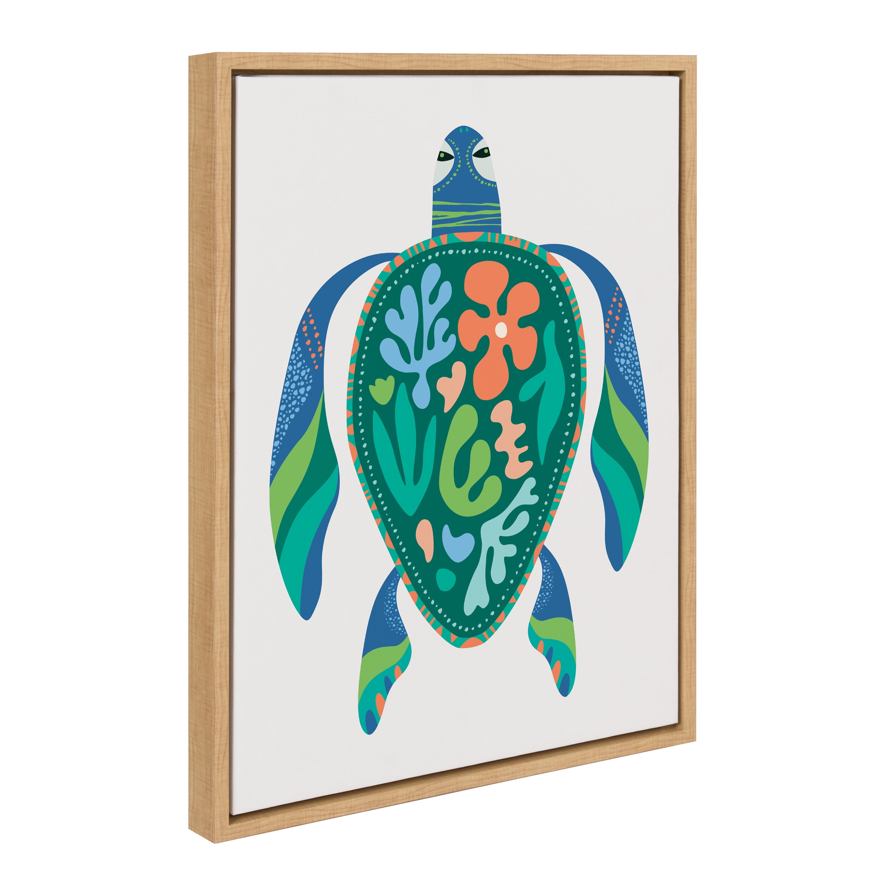 Natural Framed Colorful Sea Turtle Canvas Wall Art, 18x24