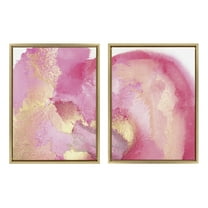 Kate and Laurel Sylvie MP Pink Golden Hour 1 and 2 Framed Canvas Wall Art Set by Mentoring Positives, 2 Piece 18x24 Bright Gold, Bright Pink Abstract Art for Wall